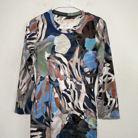 Raquel Allegra Jersey MIDI Dress Blue Collage Art To Wear Size 0 US XS New m15 - Picture 5 of 9